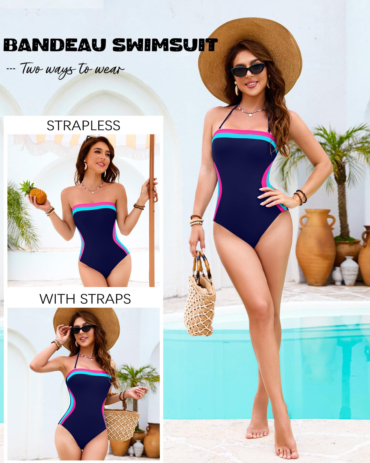 DaiLiWei Women One Piece Swimsuit Tummy Control Bathing Suits Bandeau Swimwear Slimming Lace Up Modest Swim Suits 2026