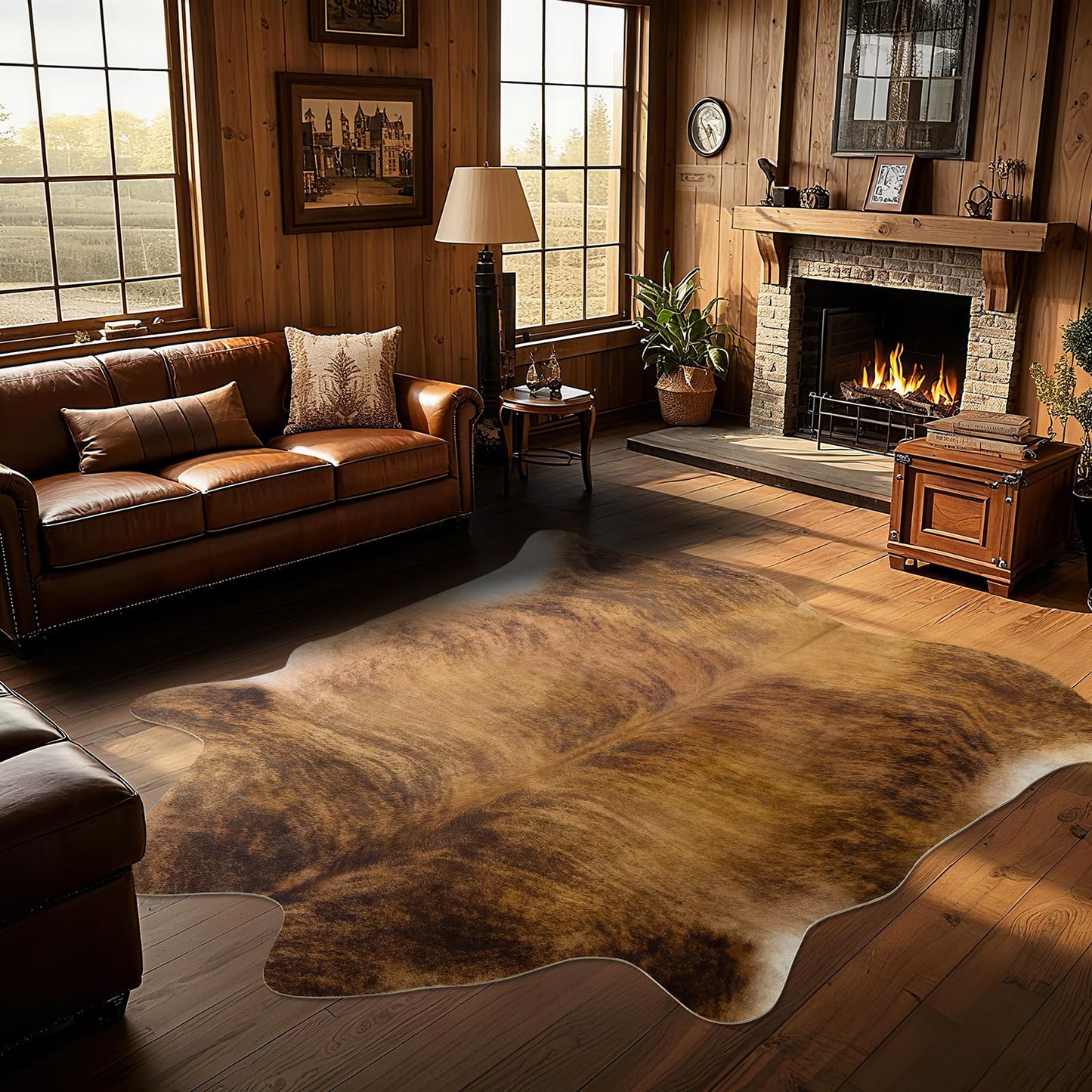 B BENRON Western Cowhide Rug, Faux Cow Hide Rugs for Living Room Bedroom Home Decor, Non Slip Cute Rug with Irregular Animal Skins and Hides, Brindle, 4.6 x 5.2ft