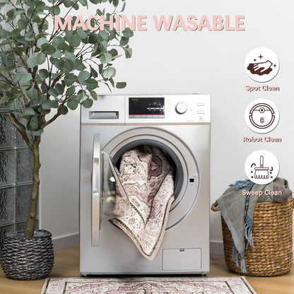 DECOMALL Maila Machine Washable Rugs 9x12ft, Traditional Oriental Pink Rug,Vintage Distressed Large Rugs Carpet for Living Room Bedroom