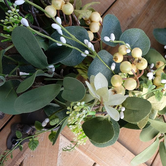 Bibelot 20Inch Artificial Eucalyptus Berry Wreath Green Leaf Eucalyptus Wreaths Spring Summer Wreath for Front Door Window Hanging Wall Party Decorations (20in)