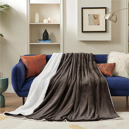 Bedsure GentleSoft Sherpa Fleece Throw Blanket Twin Size for Couch - Thick and Warm Throw for Men, Soft Fuzzy Plush Twin Blanket for Winter, Brown, 60x80 Inches