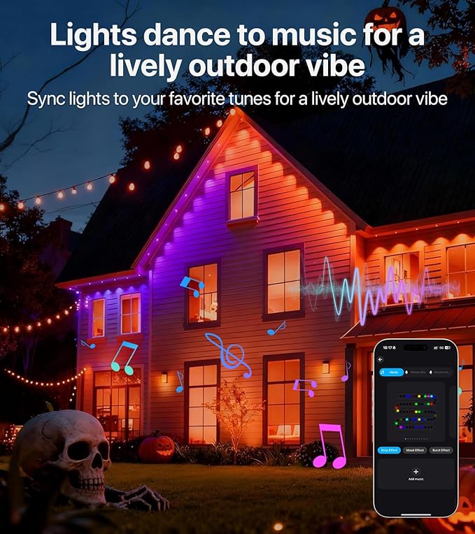 Permanent Outdoor Lights for House: 100FT RGB+IC LED Eave Light with Smart APP & Remote Control, 72 Scene Modes, IP65 Waterproof String Lights-Party, Christmas Decoration(Extension Cord Not Included)