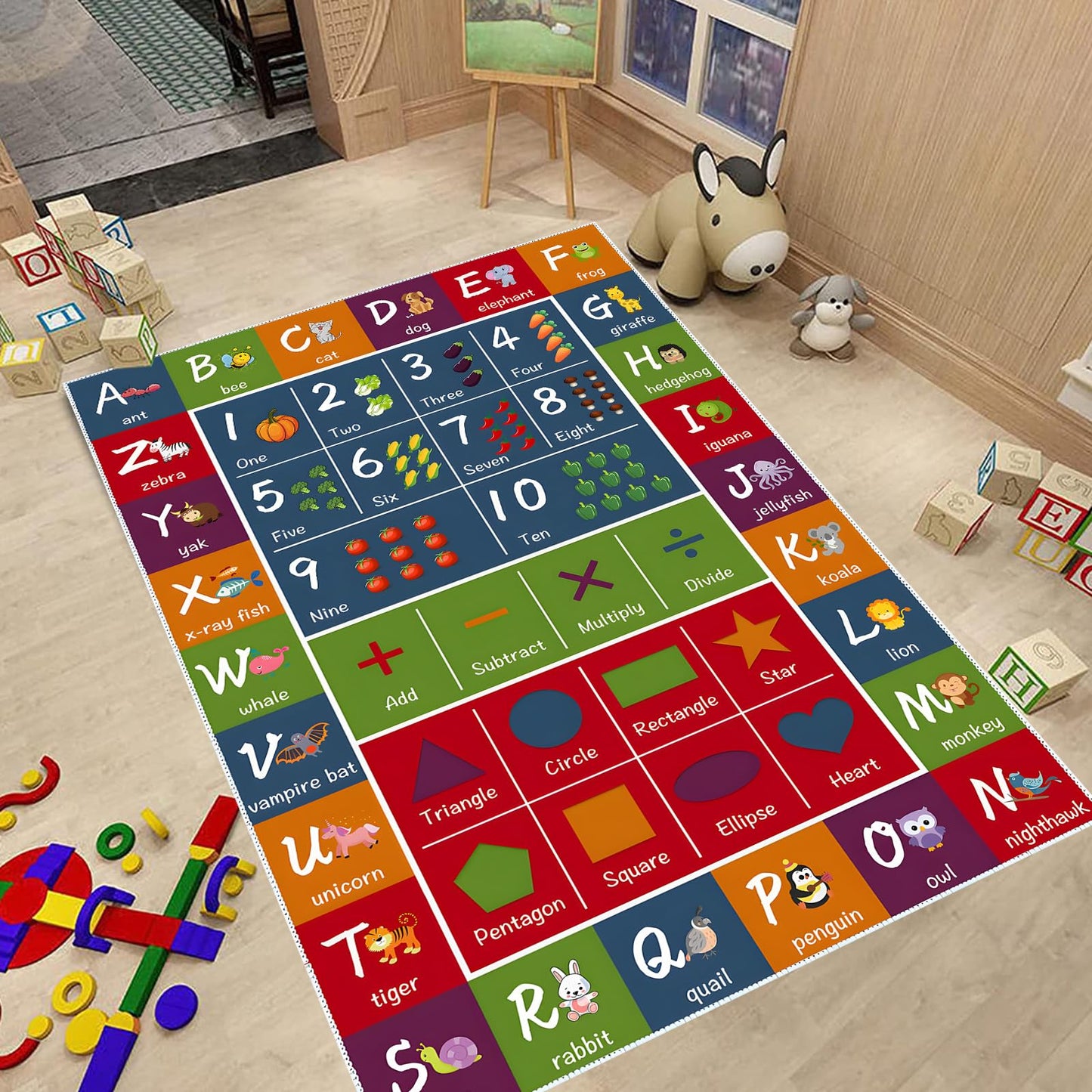 SAMESIEG ABC Educational Area Rug - Alphabets Numbers Fun Kids Game Rug Carpet - Cartoon Pattern Floor Mat Crawling Mat for Children's Room Playroom Bedroom Nursery