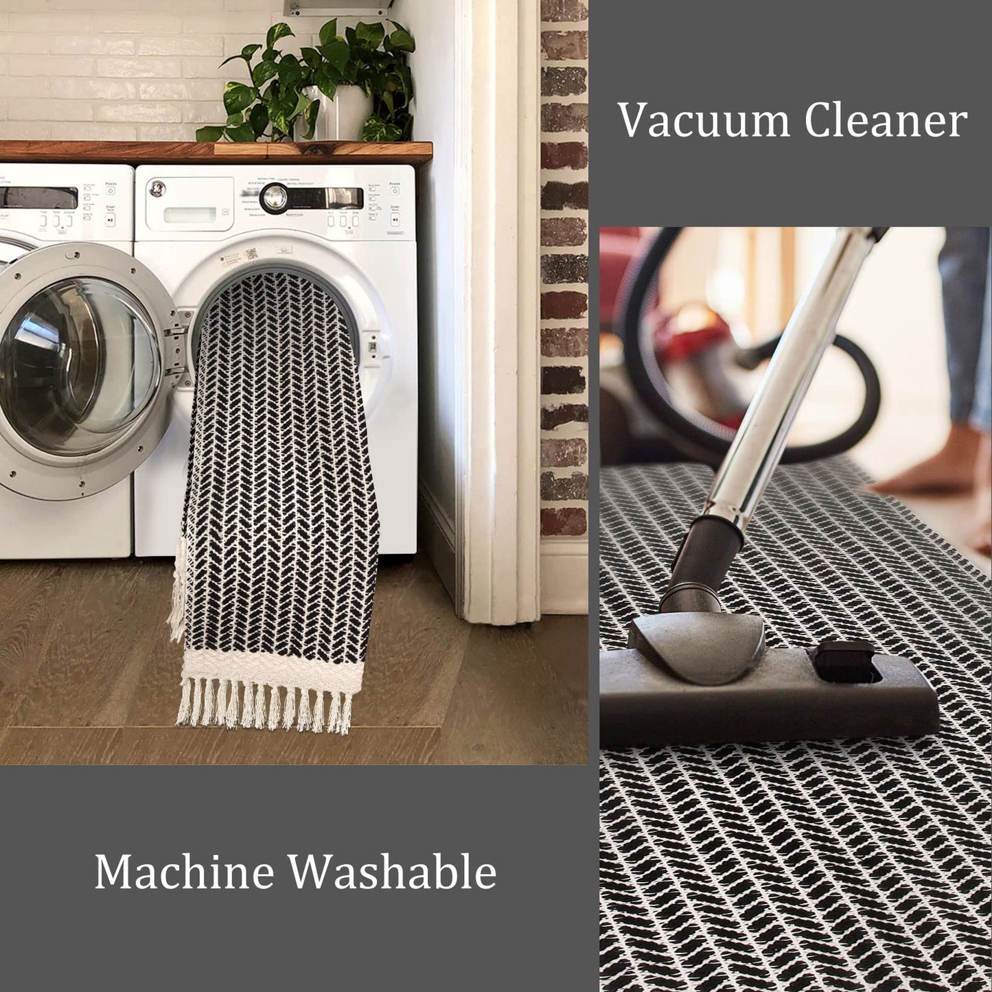 Lahome Belle Boho Entryway Rug, 3x5 Rugs for Bedroom Lightweight Washable Throw Rug Woven Cotton Bathroom Carpet with Tassels, Farmhouse Black and White Rugs for Living Room Kitchen Office Dorm
