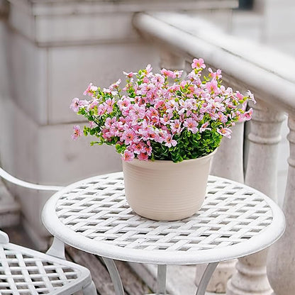 Outdoor Artificial Flowers, 8 Bundles Fake Flowers Summer Decoration, No Fade Faux Plastic Shrubs for Garden Patio Porch Window Box Decor (Pink)