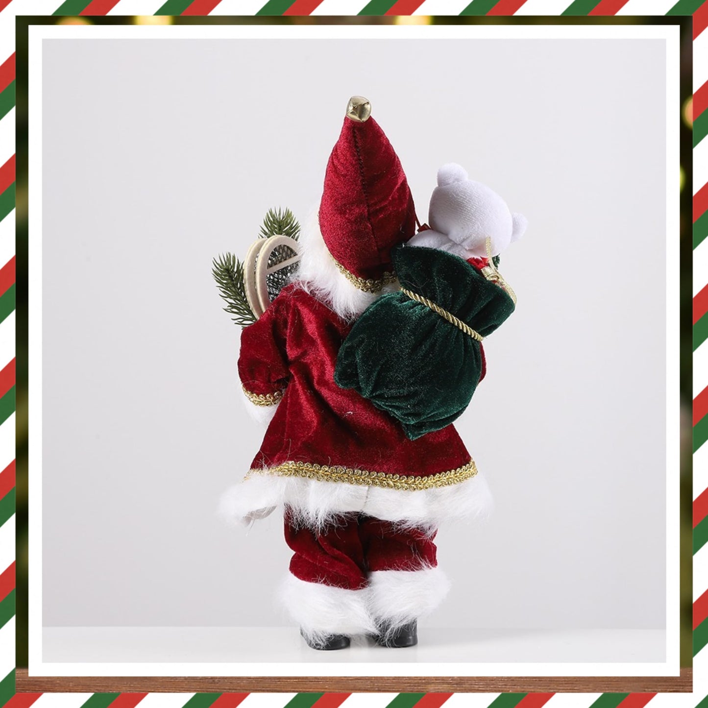 Enanal Santa Claus Figurine, 13inch Standing Christmas Santa Claus with Bear Sack and Pine for Christmas Indoor Home Decoration Xmas Gift Party Table Shelf Ornament