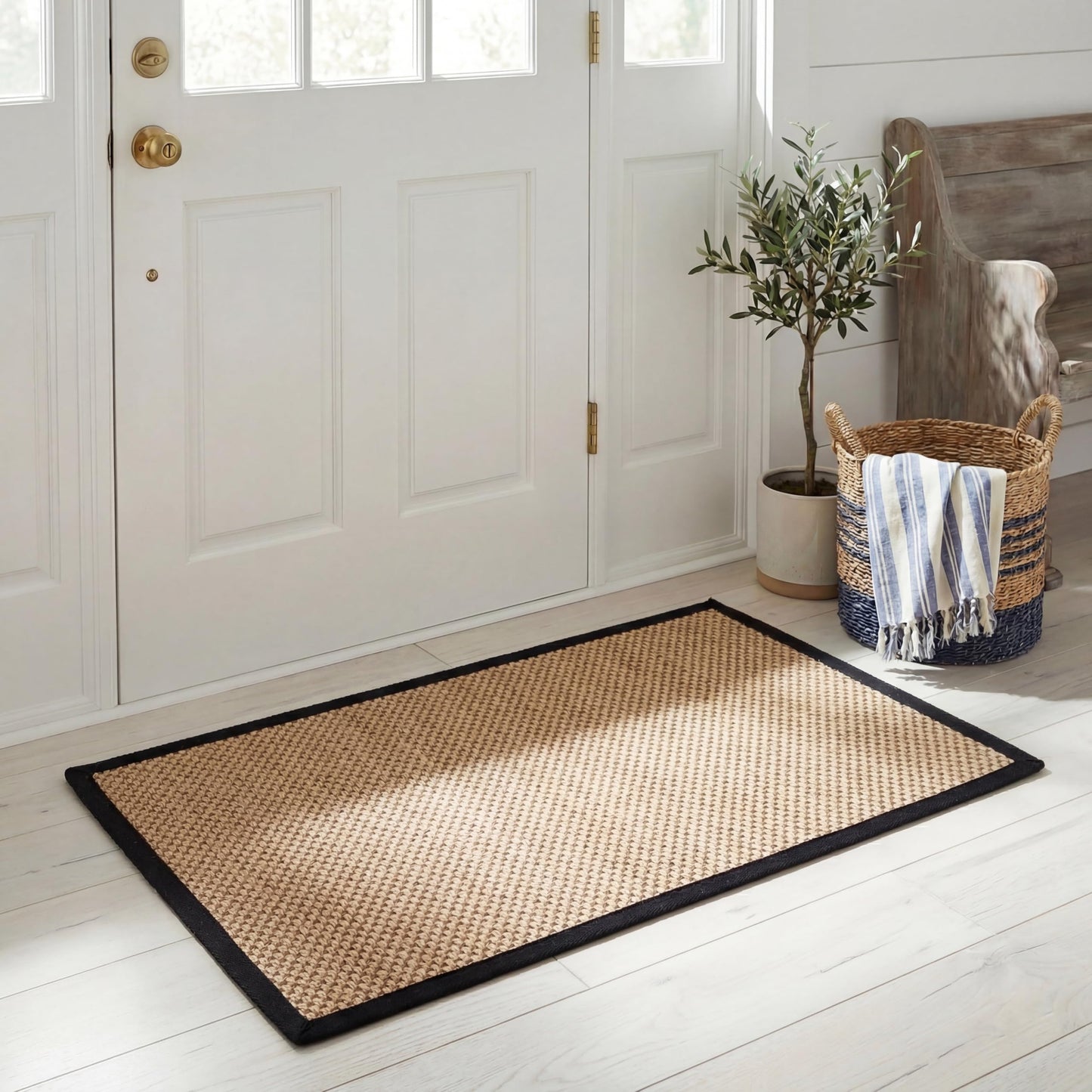 SAFAVIEH Area Rug 2x3 - Natural Fiber Collection - Maize & Black, Sisal, Woven Design with Border (NF141A)