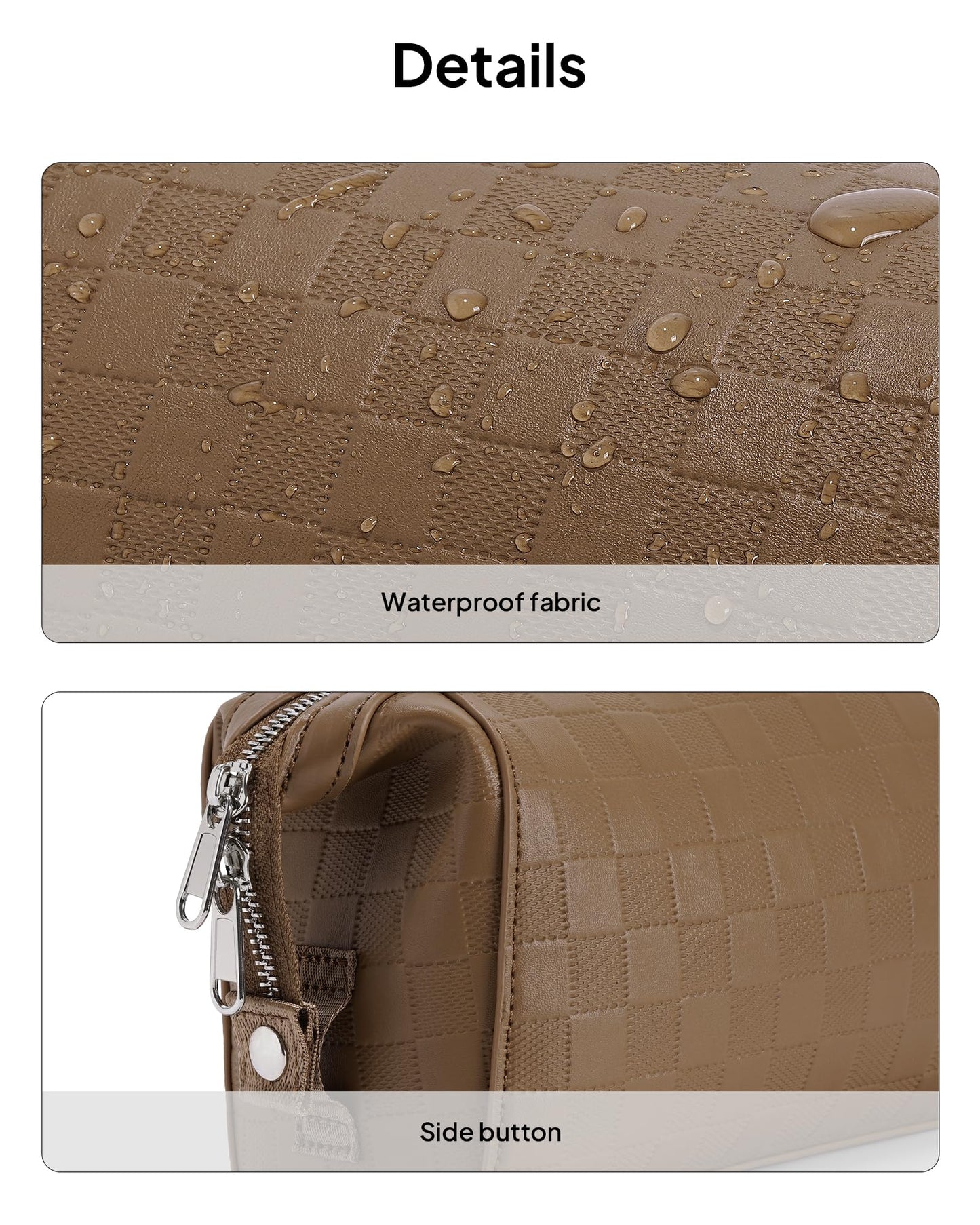 TOPEAST Travel Makeup Bag Cosmetic Bags for Women, 3 Pcs Set Make Up Toiletry Bag with Removable Zip Purse, Waterproof Leather Makeup Brush Organizer for Travel Essentials, Brown