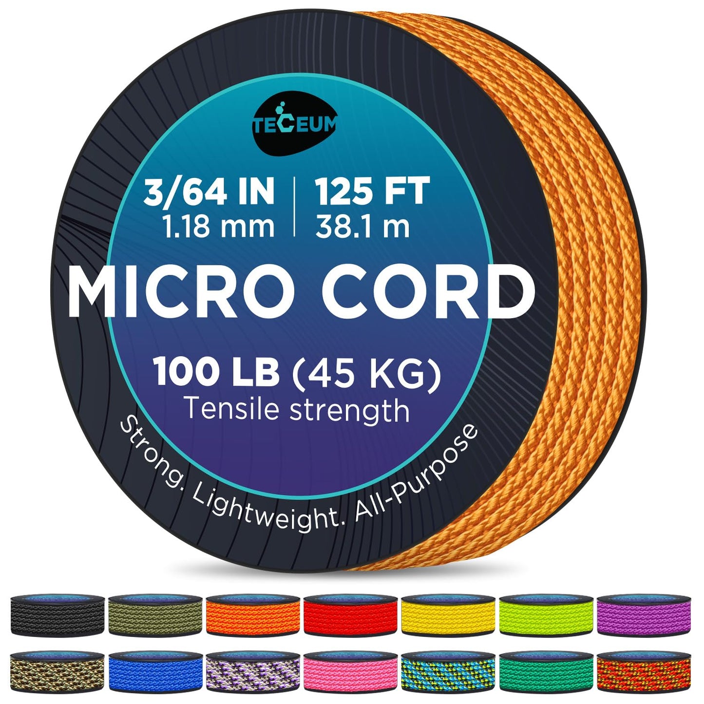 TECEUM Micro Paracord – Purple – 1.18 mm x 125 ft – Micro Utility Cord – Thin Braided Paracord Rope Nylon Polyester – Wind Chime Replacement – Survival Strong String 026c