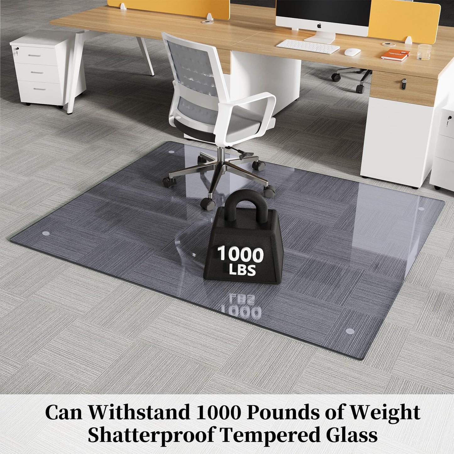 FlyEcho Glass Chair Mat 36" x 55" Heavy Duty Tempered Glass Office Chair Mat, Glass Floor Mat with Round Corner and Polished Edge for Smooth Glide, Office Chair Mat for Carpet, Hardwood Floor, Grey