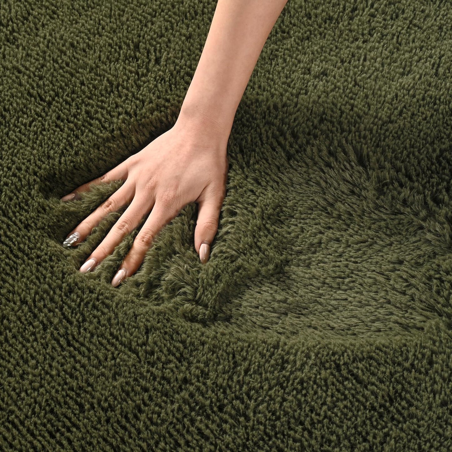 Andecor Shag Area Rug for Living Room, 5 x 8 Feet Olive Green Soft Fluffy Indoor Plush Throw Rugs for Bedroom Girls Kids Room Nursery Dorm Home Decor Carpet
