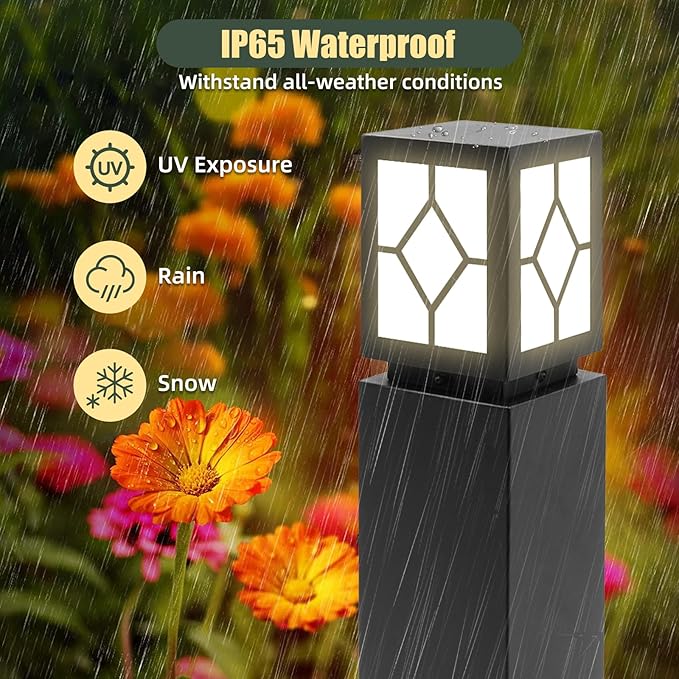 Landscape Path Lights 24" IP65 Waterproof Bollard Lights, Heavy Duty Steel Stable Widened Base E27 Lamp Holder, Modern Outdoor Path Lights Bollard for Lawn, Patio, Courtyard, Driveway, Lozenge 1pack