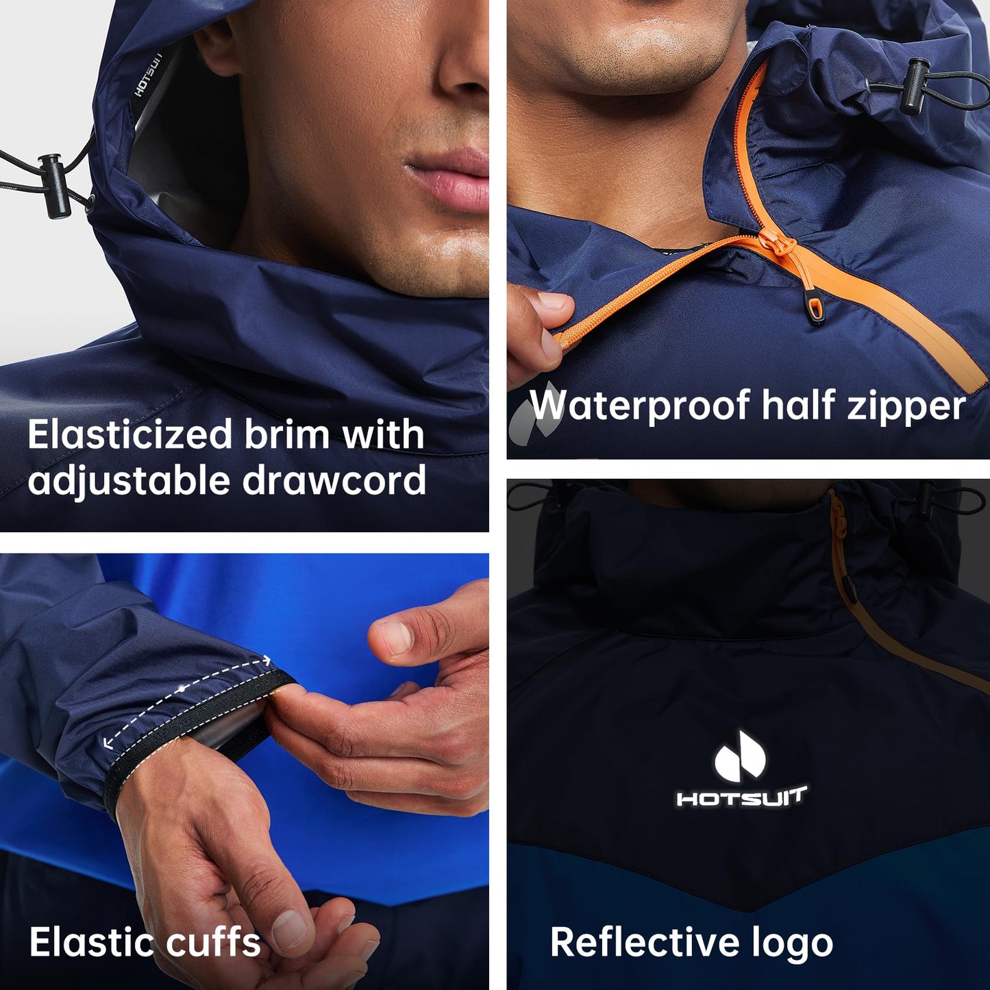 HOTSUIT Sauna Suit for Men Sweat Sauna Jacket Pant Gym Workout Sweat Suits, Navy, 3XL