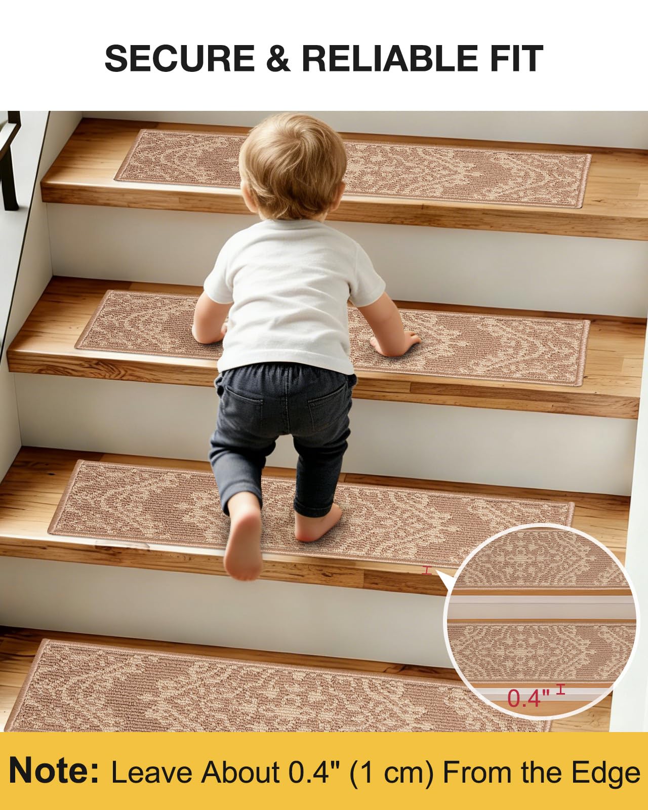 SALLOUS Soft Carpet Stair Treads for Wooden Steps, 15 Pack 8"x30" Non Slip Washable Stair Runners for Indoor Stairs, Quiet & Comfortable Peel and Stick Stair Mats for Kids, Dogs & Elderly (Yellow)