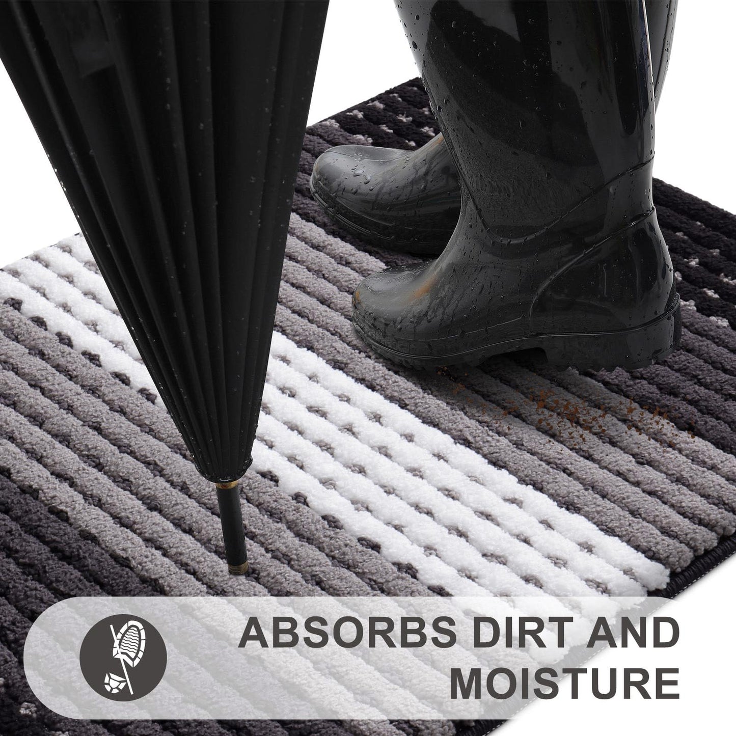 Kitinjoy Indoor Outdoor Door Mat, 40x32 Non-Slip Absorbent Dirt Trapper, Low-Profile Washable Inside Entrance Front Floor Mat, Sturdy Soft Entry Dotted Ombre Doormats for Entryway, Black
