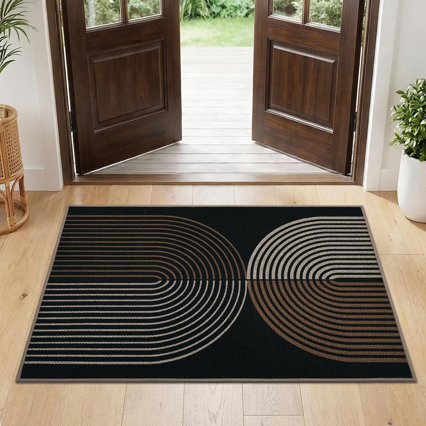 GarveeHome Modern Rainbow Easy Jute 3x5 Patio Rug, Washable Rugs for Entryway Farmhouse Non Slip Indoor Door Mat Carpet for Entry Mudroom Porch Decor
