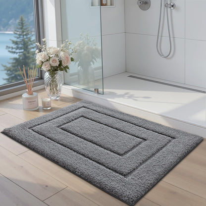 DEXI Bathroom Rug 43x24, Non Slip Washable Bath Mat for Shower Floor, Extra Large Absorbent Soft Bathmat with Rubber Backing, Quick Dry Microfiber Carpet, Grey