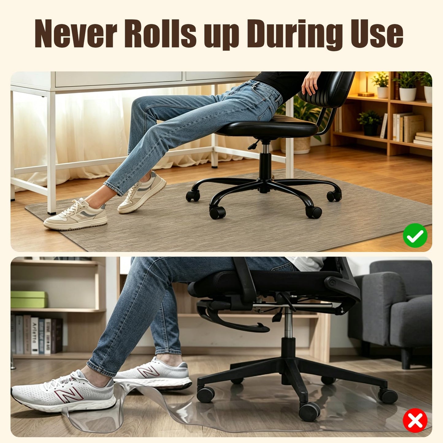 Bsmathom Office Chair Mat for Hardwood Floor, 36" x 48" Desk Computer Chair Mat for Hard Wood and Tile Floor, Anti-Slip Hard Floor Protector Chair Mat, PVC Mat Desk Rug for Office Home, Khaki