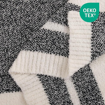 NEXHOME PRO Stripe Throw Blanket, Knit Blanket for Couch Bed Sofa Picnic, Ultra Soft Fuzzy Blankets, Luxury Striped Blanket for Women, Pet, Gifts, Black, 50 x 60 inches