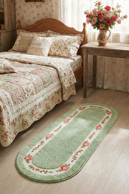 Stay Young Decorative Rose Flower Area Rug,Floral Bedroom Living Room Bathroom Kitchen Rugs Bath Mat,Romantic Fade-Resistant Rose Design,Super Soft and Non Slip,Green 17.71 x 49.21 Inch