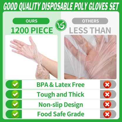 BYMORE 1200 Pcs Disposable Plastic Gloves Bulk, Clear Food Handling Service Gloves for Kitchen Food Prep Food Service Food Handling Cooking Cleaning, One Size Fits Most