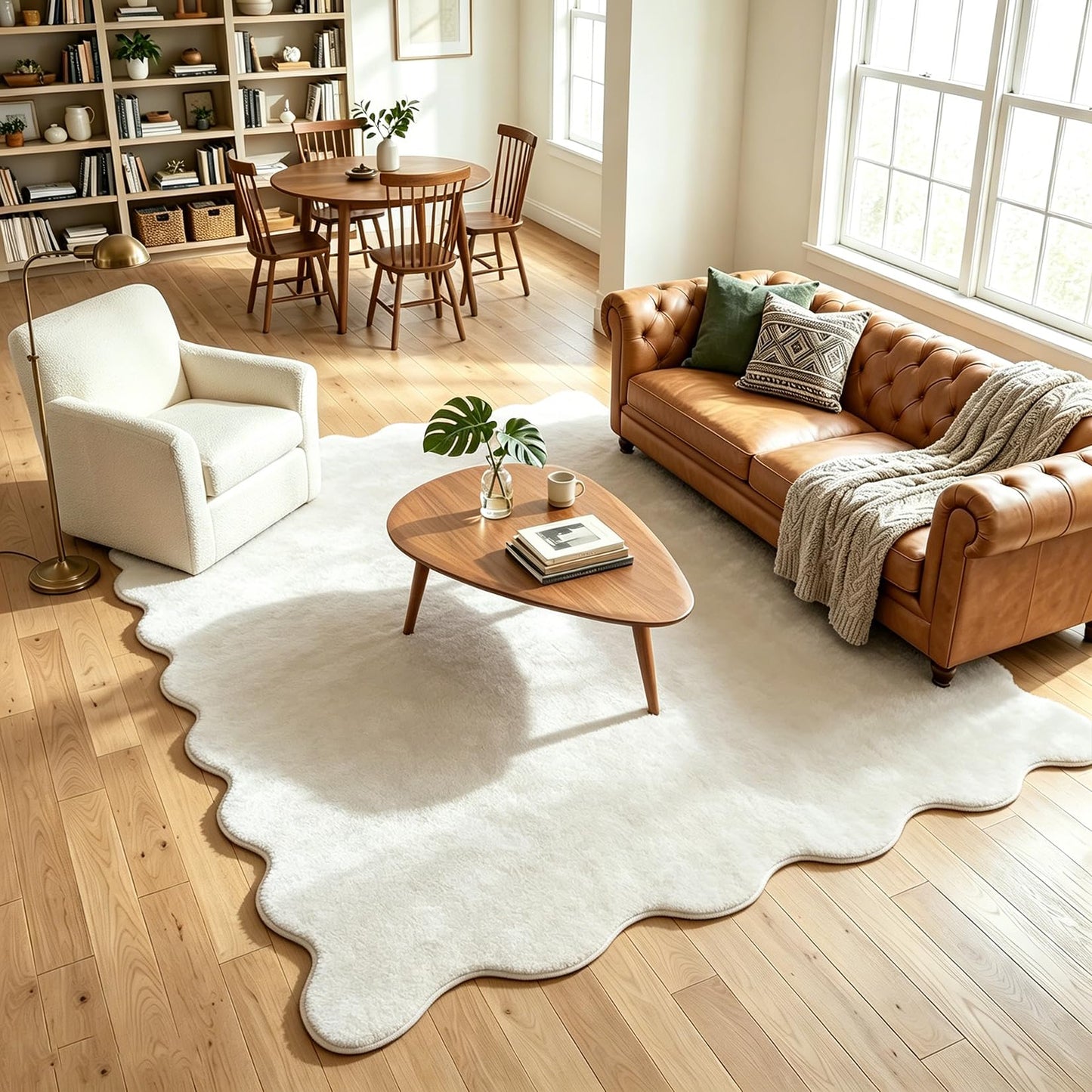 Garvee Scalloped 8x10 Area Rugs for Living Room Washable Thick Plush Large Area Rug Non-Slip Ultra Soft Non-Shedding Fluffy Solid Rugs for Bedroom Playroom Nursery Kids Room Home Decor Milky White