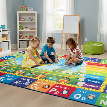 ST. BRIDGE Educational Kids Rug for Playroom 4x6 Feet, Non Slip Play Mat with ABC Alphabet, Numbers & Animals for Toddler Preschool Nursery Classroom, Soft Washable Area Rug for Early Learning
