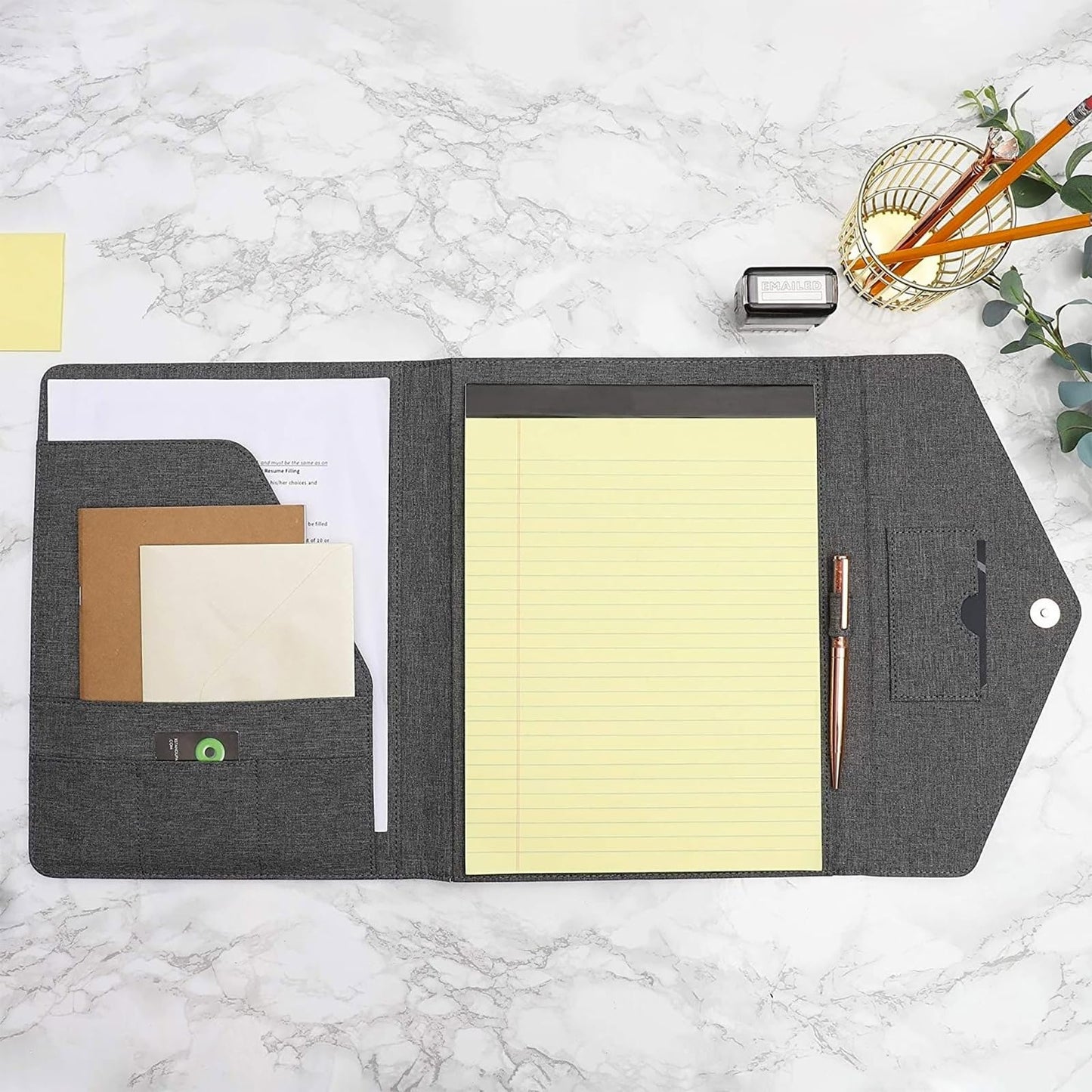 Paper Junkie Binder Organizer - 10 x 12.5 in, Gray Polyester - Resume Portfolio Folder - Zipper Binder Business Card Pockets