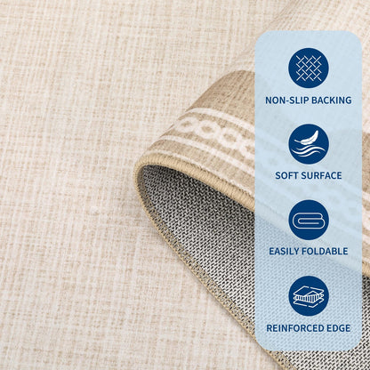 GarveeHome Scalloped Washable Rugs 5x7 Rug for Living Room, 5 x 7 Rug Solid Beige Modern Low-Pile Carpet for Bedroom Dining Nursery Non Slip Mat with Rubber Back