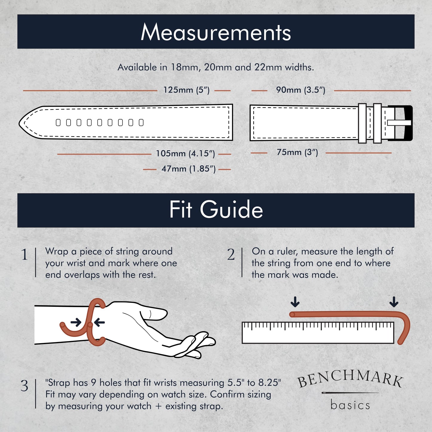 Benchmark Canvas Watch Band - Quick Release Cotton Fabric Watch Straps for Men & Women (20mm, Grey)