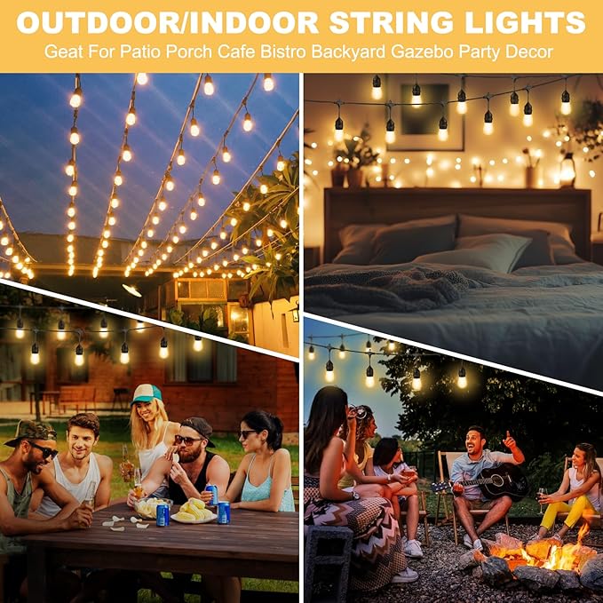 100FT Outdoor String Lights with 64+4 Bulbs (1.5FT Bulbs Spacing), Remote & Dimmer, Commercial Patio String Lights with 3 Mode Light & Timing, IP65 Waterproof, 100PC Mounting Ties for Outside