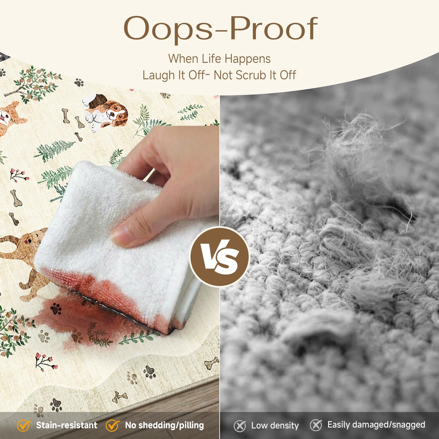 PureCozy 4x6 Entryway Area Rug Washable Floral Animal Office Carpet Non Slip Low Pile Stain Resistant Door Mat Soft Beige Dog Printed Throw Floor Cover for Kitchen Bedroom Living Dining Room