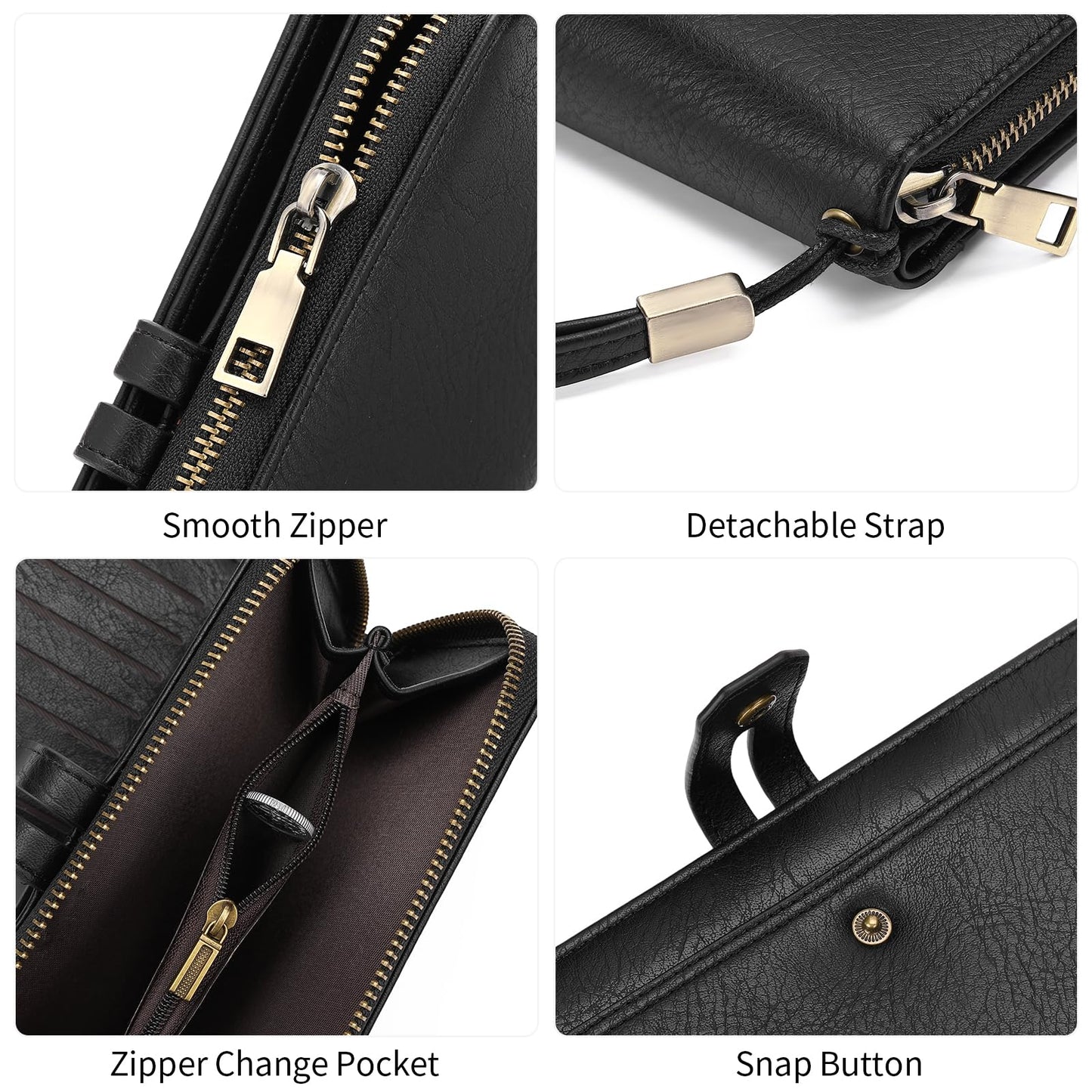 GOIACII Wristlet Wallets for Women Large Capacity RFID Blocking Ladies Phone Clutch Card Holder Black