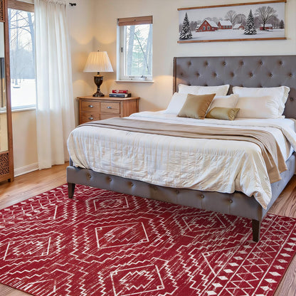 Wonnitar Moroccan Washable 3x5 Rug for Living Room, Non-Slip Chrisrmas Rug for Entryway, Low Pile Soft Farmhouse Area Rug for Bedroom Entry Kitchen Basement (Red,3'x5')