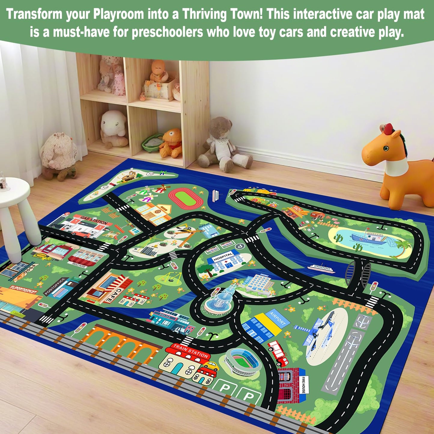 SXHYSM Kids City Road Play Mat 6FT x 4FT Large Toddler Traffic Play Rug