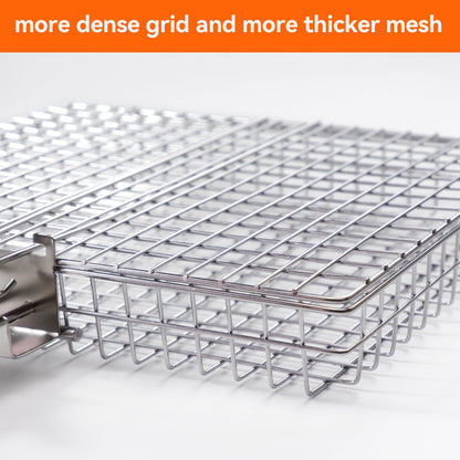 AIZOAM Grill Basket - Grill Baskets for Outdoor Grill, Stainless Steel Large Grilling Basket w Removable Handle, Portable Fish Grilling Rack for Grill Ideal Meat Fish Vegetables Grilling Accessories