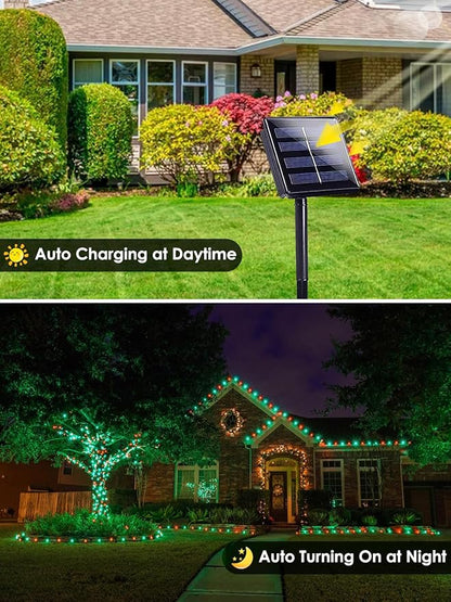 Red Green Solar Christmas Lights Outdoor Decorations Waterproof, Tatal 4 Pack 400LED 132FT Solar String Lights Green Wire with 8 Modes, Christmas Fairy Light for Xmas Tree Party Wedding Garden Decor