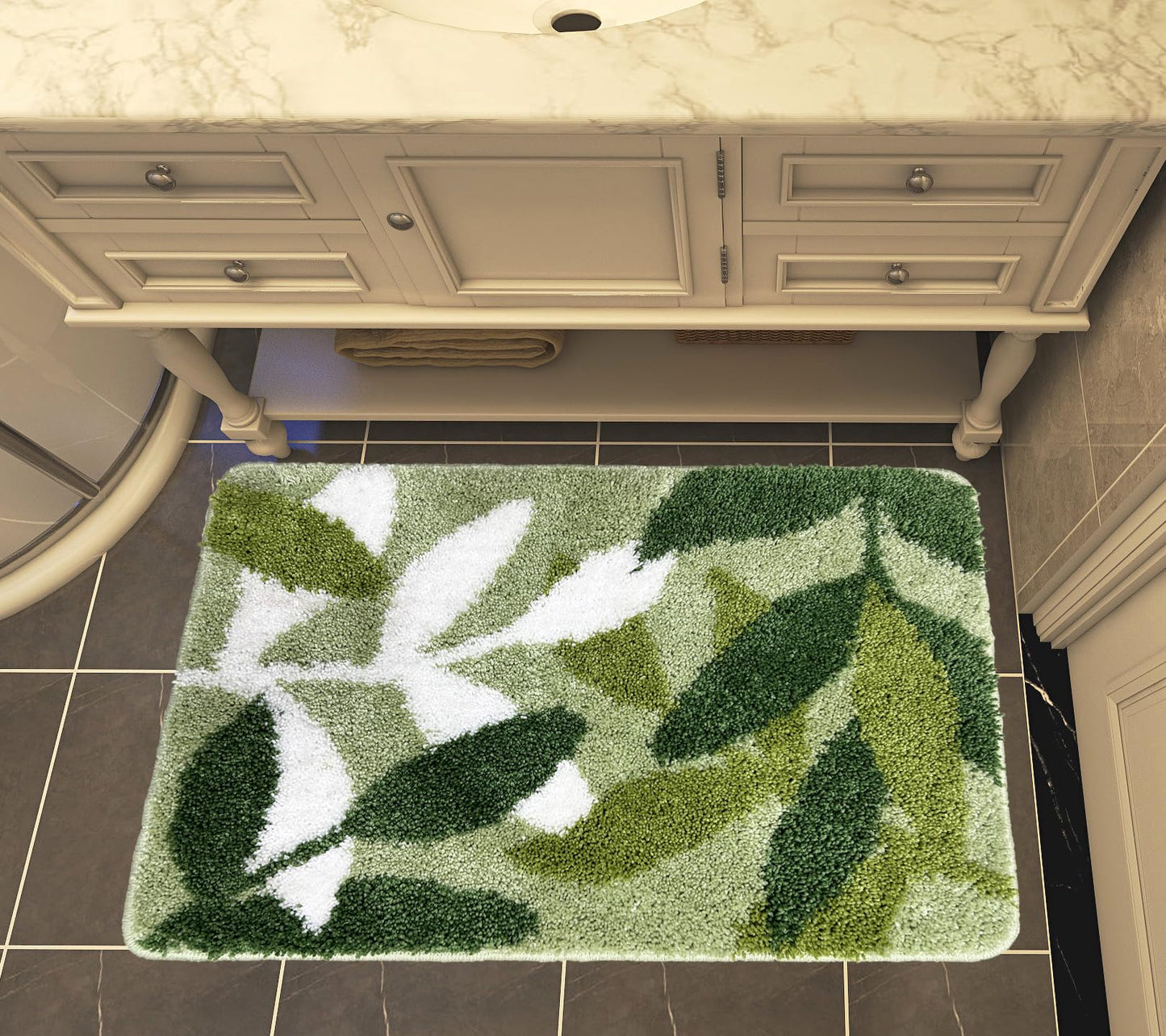 ZebraSmile Sage Bathroom Rugs - Green Leaves Bath Mat Soft & Water Absorbent Bath Rug with Non Slip Back for Wash Basin Shower Room Bathtub Floor Bedroom Doormat 17.5 x 25.5 inch