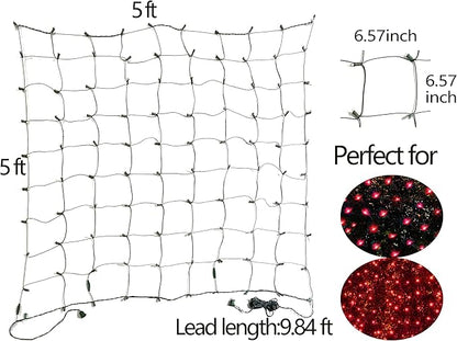 HISHINY LED Red Christmas Net Lights Outdoor,5ftx5ft 100LED Green Wire, Connectable Indoor Outdoor Bush Mesh Net Lights String for Halloween Christmas Party,Shrub,Yard,Tree（Red）