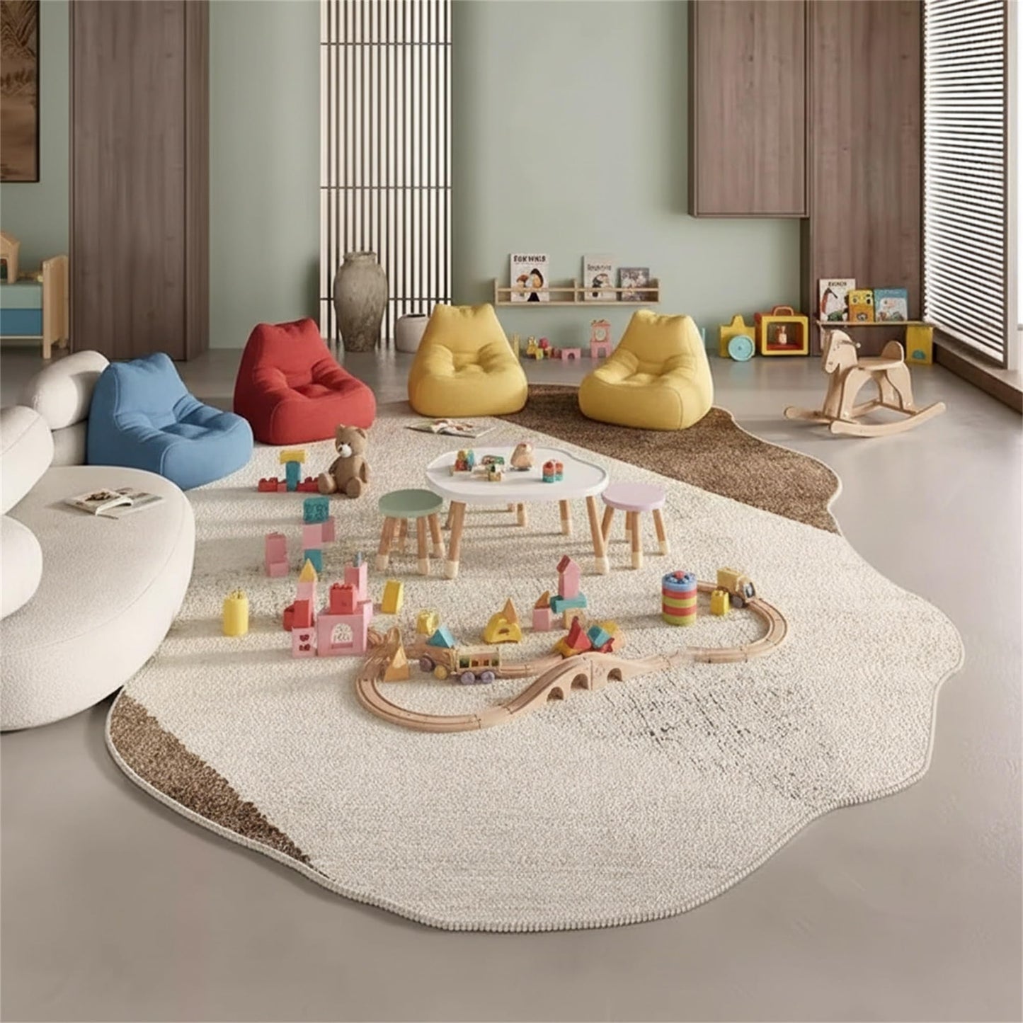 Modern Abstract Irregular Shaped Area Rug Soft Washable Carpet for Bedroom Livingroom Dining Kitchen Runner Rug Brown Beige Aesthetic 5x7 Floorcover