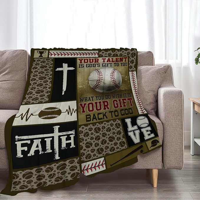 Baseball Blanket Decor Gifts for Boys Flannel Fleece Fuzzy Christian Throw Blanket Soft Warm Cozy Plush Sports Blanket for Bed Couch Living Room Stuffed Decoration for Kids Adult 60"x50"