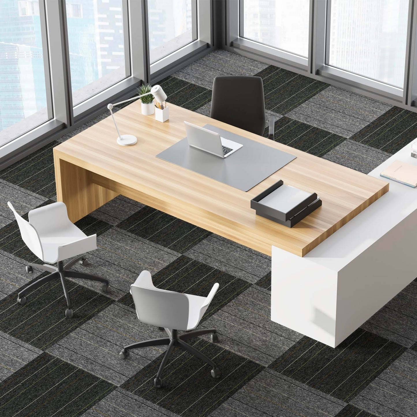 24 * 24in Self-Adhesive Carpet Tiles, Peel and Stick Floor Squares for Home Office, Removable Decorative Rug Mat, Easy Install, Sound Absorbing (10Pcs Dark Grey)