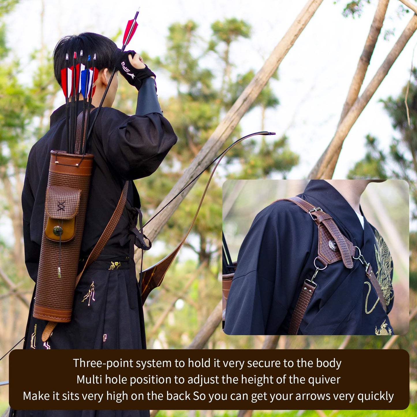 SOPOGER Arrow Quiver Arrow Holder - Handmade Traditional Leather Quiver with Adjustable Strap and Pocket, Archery Shoulder Back Quiver for Arrows Cosplay Bow and Arrow Accessories
