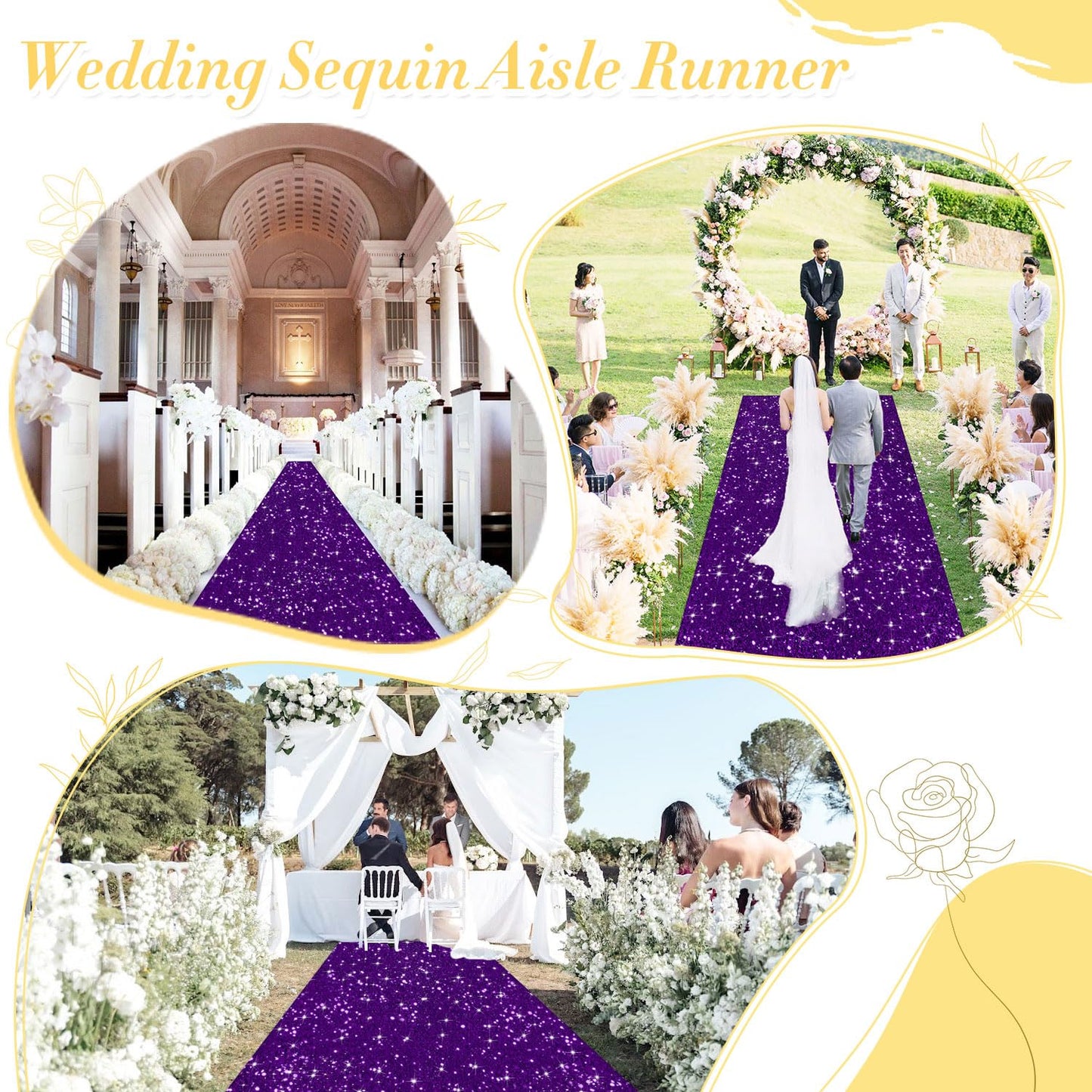 OMKSIH Purple Carpet Runner for Party Wedding Aisle Runners 2x15FT Sequin Aisle Runner for Wedding Ceremony Glitter Aisle Runner Rug Outdoor Carpet Runner for Wedding Bridal Shower Party Decorations
