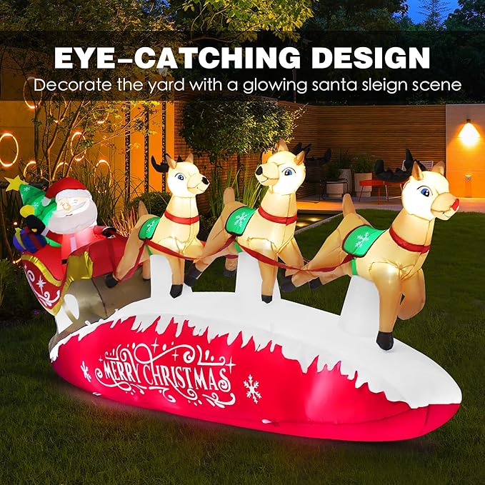 ZPISF 10 FT Santa Sleigh with Reindeer Christmas Inflatables Outdoor Decorations, Christmas Blow Up Yard Decorations for Garden Lawn Xmas Decor (Red)