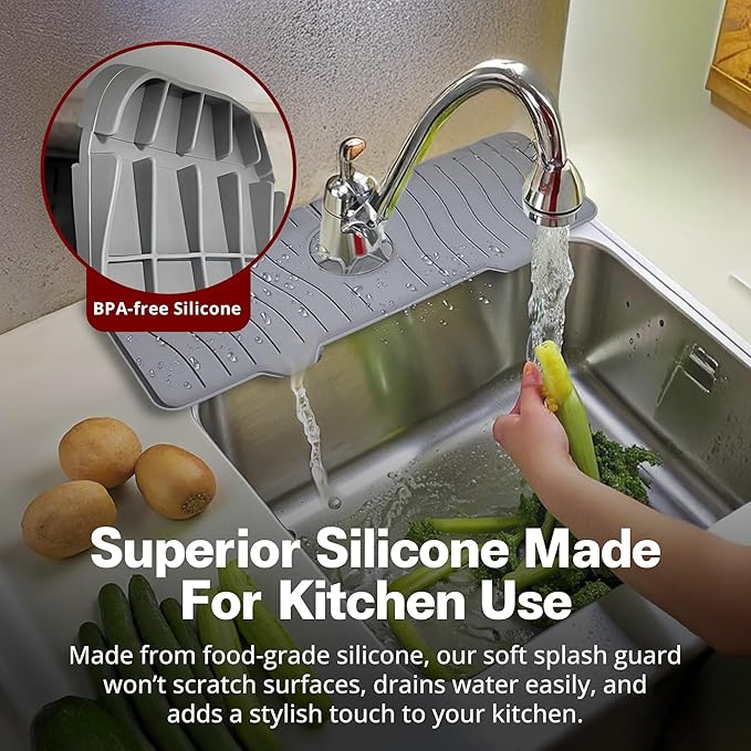 Odrago Silicone Faucet Mat, Countertop and Kitchen Sink Splash Guard, Anti-Slip
