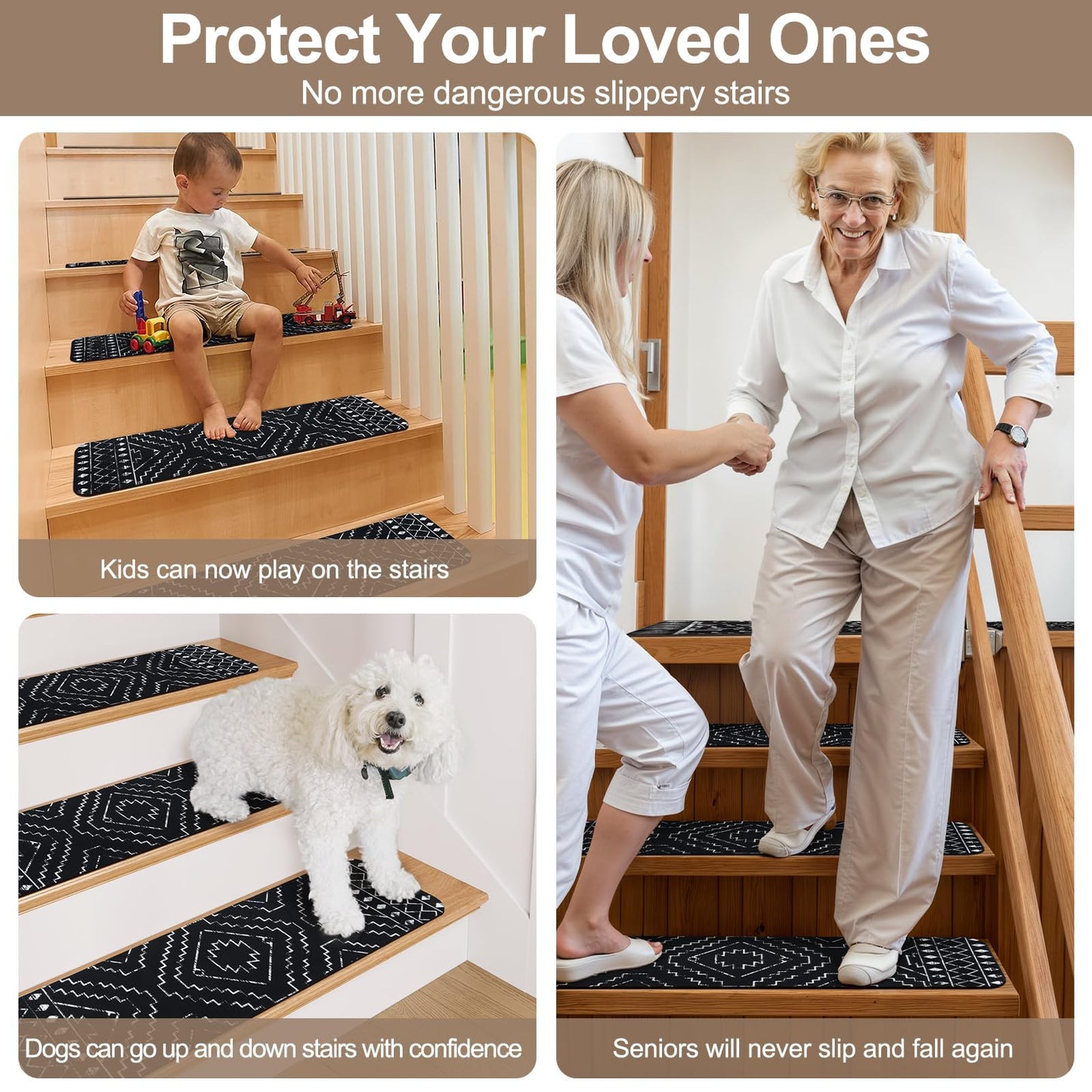 OJIA Stair Treads Non-Slip Matching Mat for Wooden Steps, Square Capet Stair Treads Rubber Backing Stair Runner Anti-Slip Stair Landing Mat 32x32 Inch Stair Rugs
