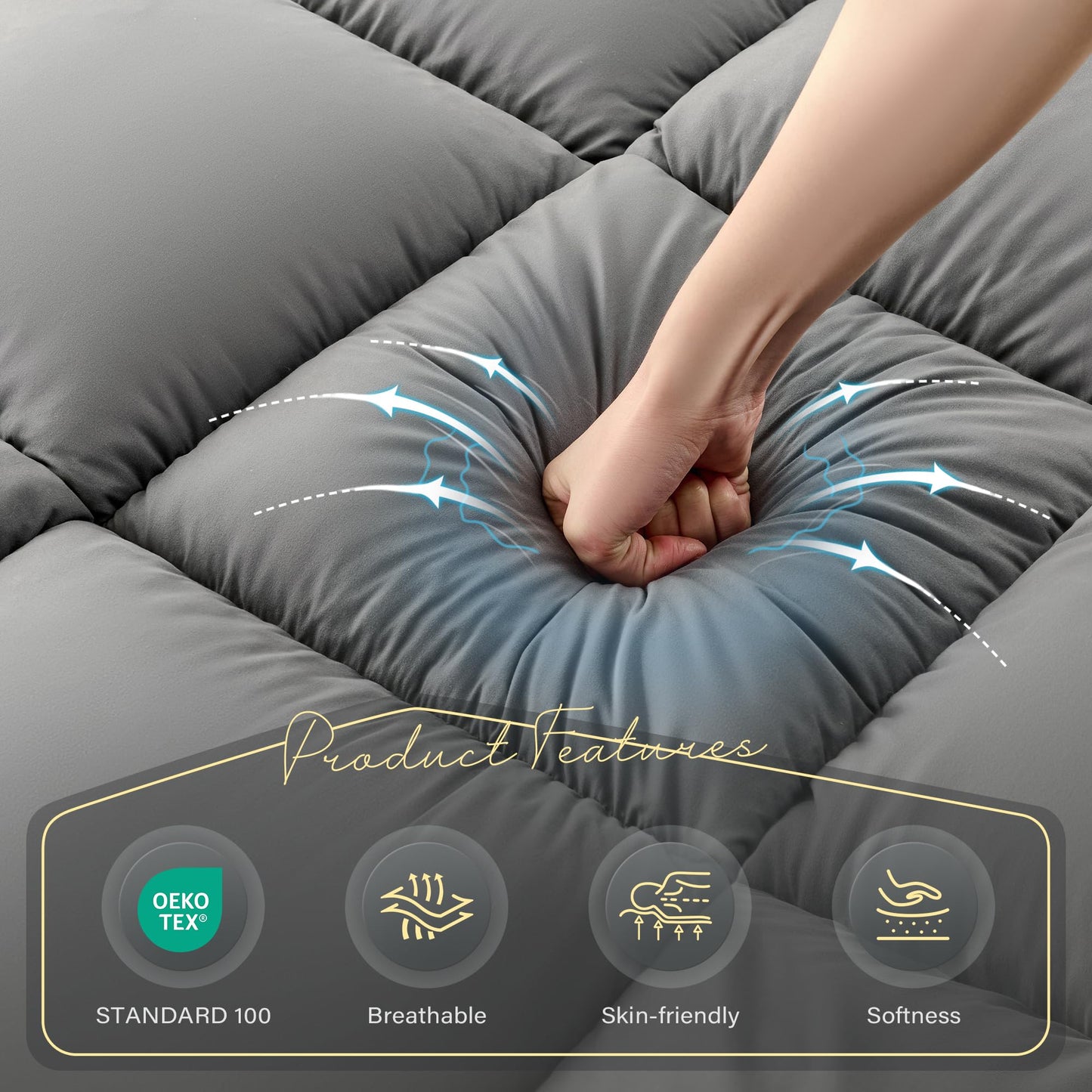 DOWNSTORIA Japanese Floor Mattress, Foldable Futon Mattress Tatami Mat with Handle, Roll Up Camping Sleeping Pad for Adults, Guestroom Floor Bed, Full Size, Grey