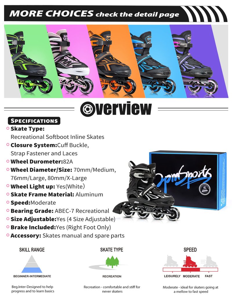 2PM SPORTS Vinal Girls Adjustable Flashing Inline Skates, All Wheels Light Up, Fun Illuminating Skates for Kids and Men - Sliver M