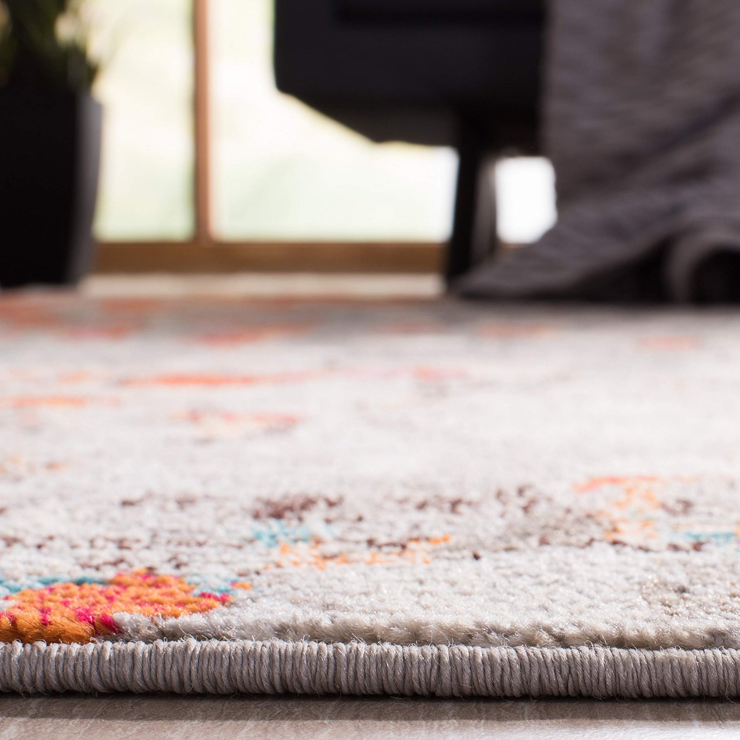 SAFAVIEH Madison Collection Runner Rug - 2'2" x 8', Grey & Orange, Boho Abstract Distressed Design, Non-Shedding & Easy Care, Ideal for High Traffic Areas in Living Room, Bedroom (MAD425H)